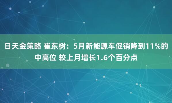 日天金策略 崔东树：5月新能源车促销降到11%的中高位 较上月增长1.6个百分点